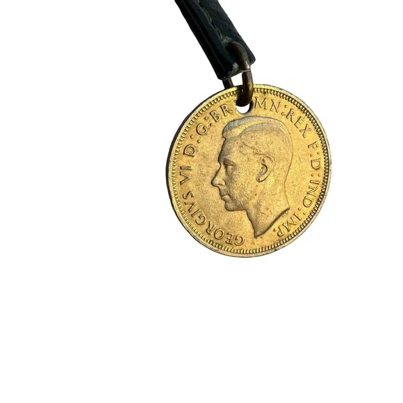 Vintage British Half Penny Coin Leather Wrap Choker Lariat Necklace 1942 1958 - Picture 5 of 7